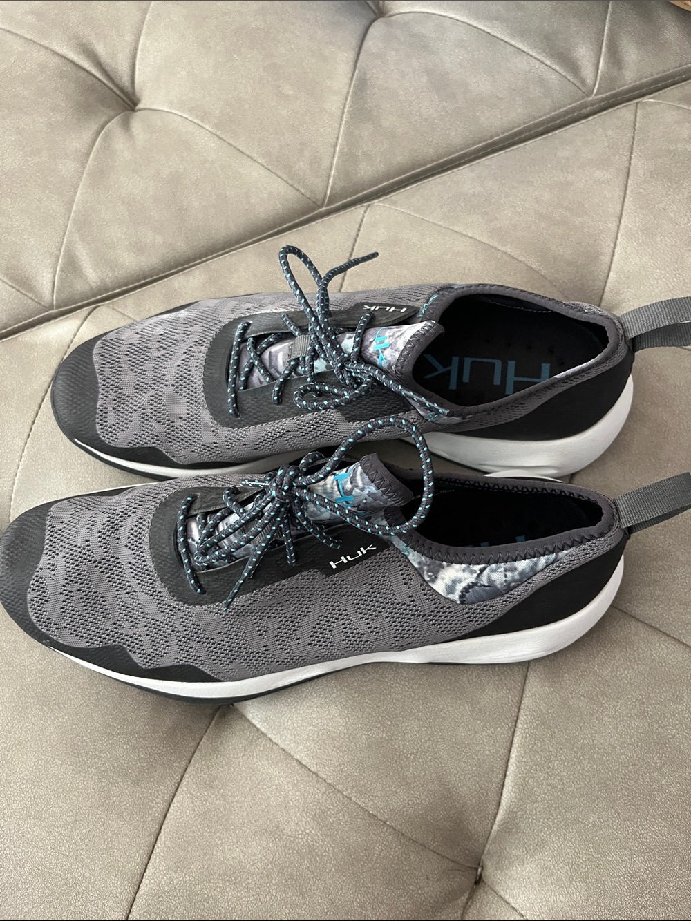 Huk Men's Gray and Black Athletic Slip-On Sneakers with Blue Accents